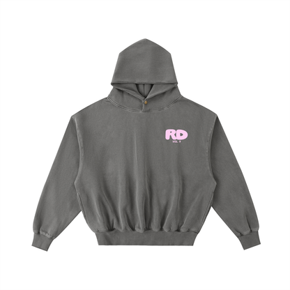 Adult White Fox Frayed Enzyme Washed Hoodie