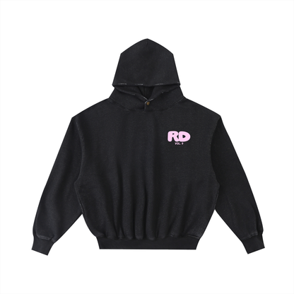 Adult White Fox Frayed Enzyme Washed Hoodie